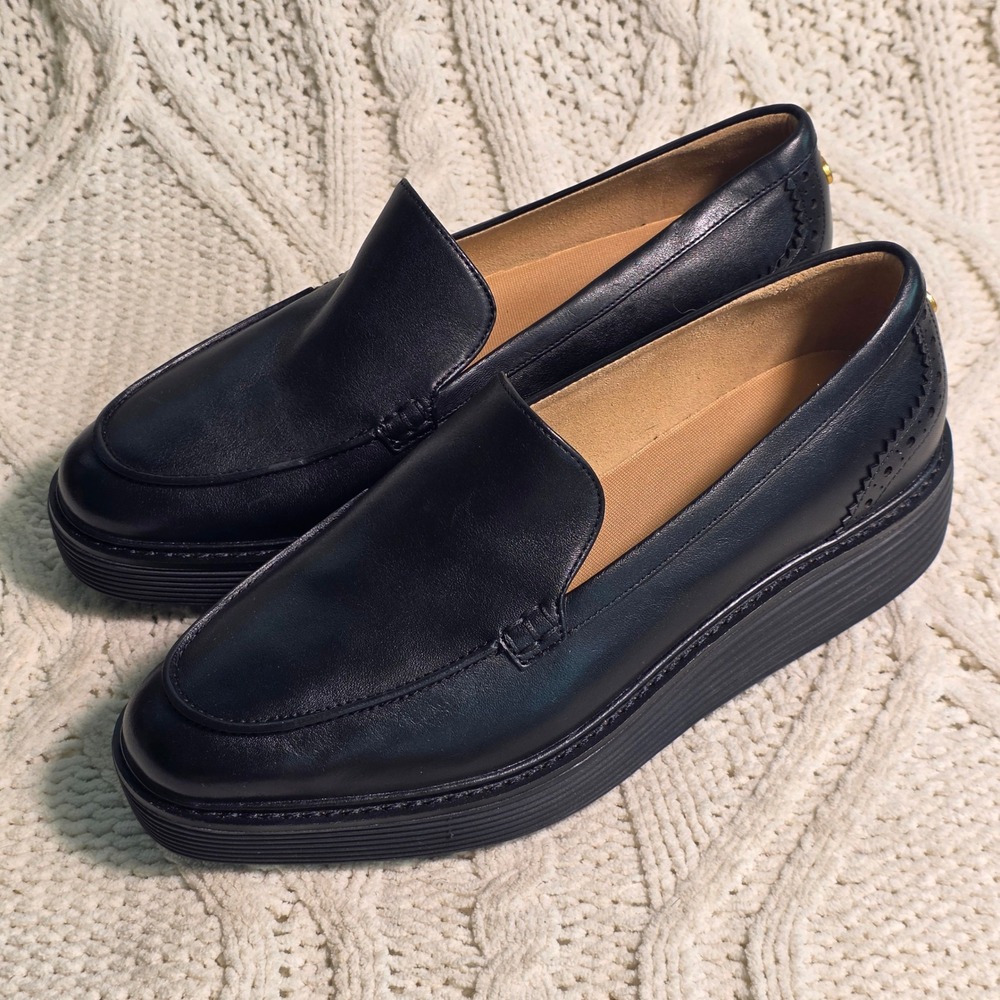 Cole Haan Original Grand Venetian Leather Loafers Platform Black Womens 8B - Picture 2 of 9